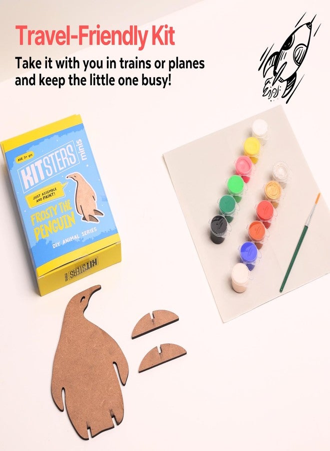 Kitsters Frosty the Penguin DIY 3D Painting Kit for Kids - Assemble & Paint Animal Shape MDF Cutout | Craft Kit with Paints, Brush & Googly Eyes | Birthday Return Gift | Art Kit for Ages 3,4,5,6,7,8,9 - Image 3